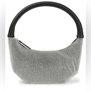Staud Pepper Crystal Embellished Mini Moon Shoulder Bag Black Silver